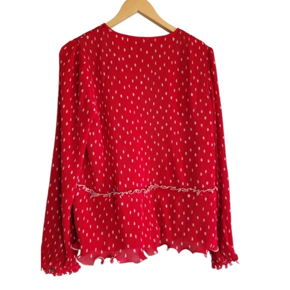 J.Crew Red and White Polka Dot Pinch Pleat Flowing Blouse Size Medium - Picture 2 of 5